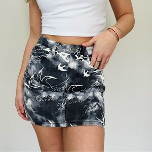 Printed Denim Mini Skirt